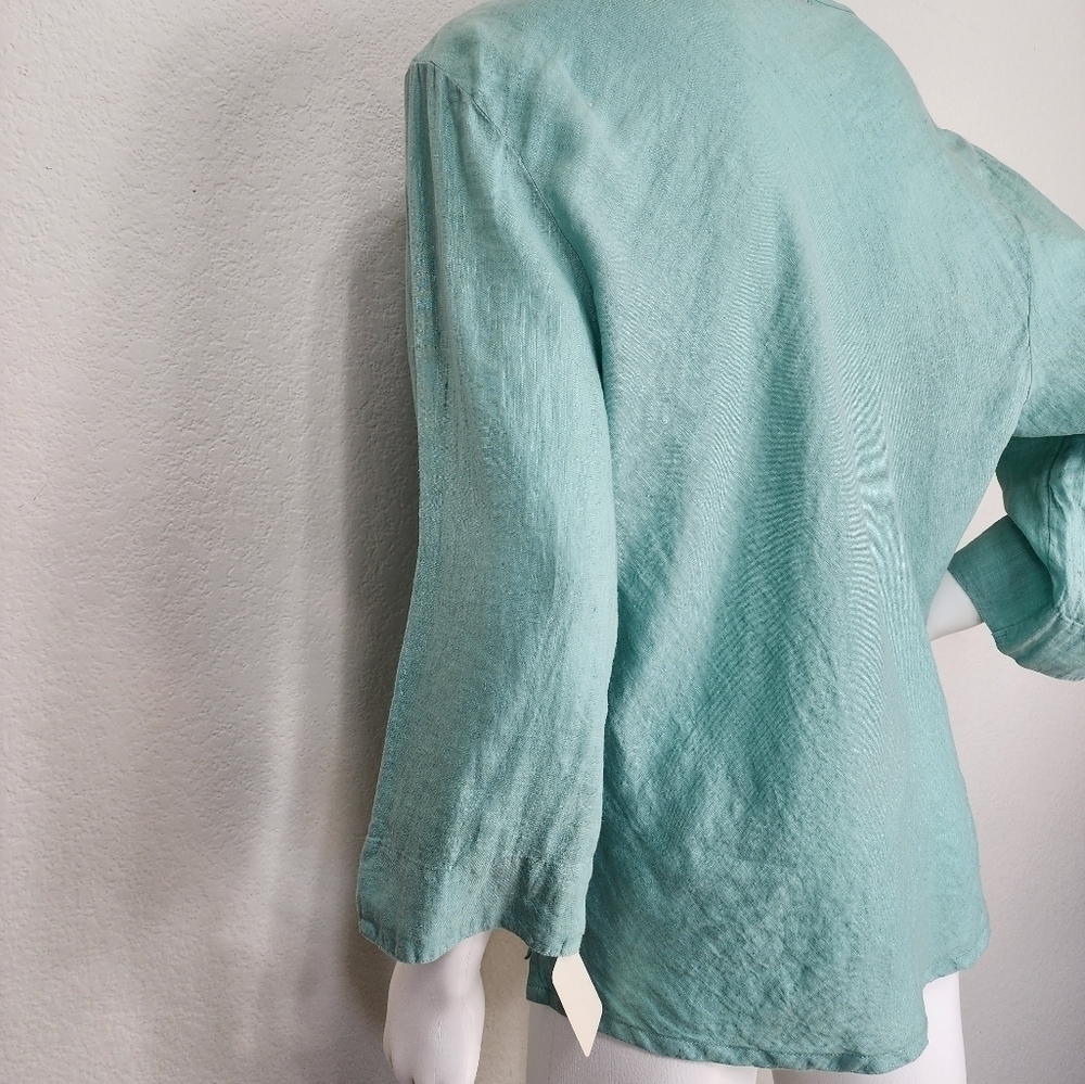 NWT Russ Berens Blue Linen Pullover Top Size 10 - Picture 7 of 11